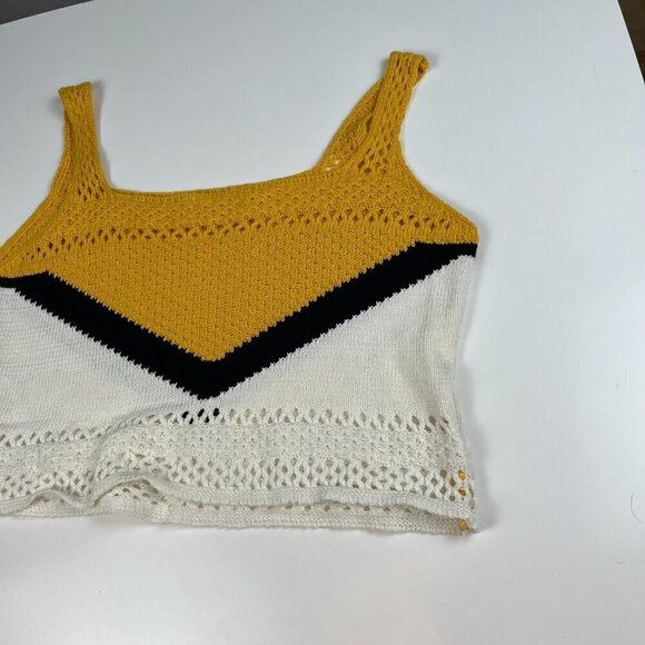 boohoo women knitted crop cami top yellow, white black size 14 - Picture 4 of 9